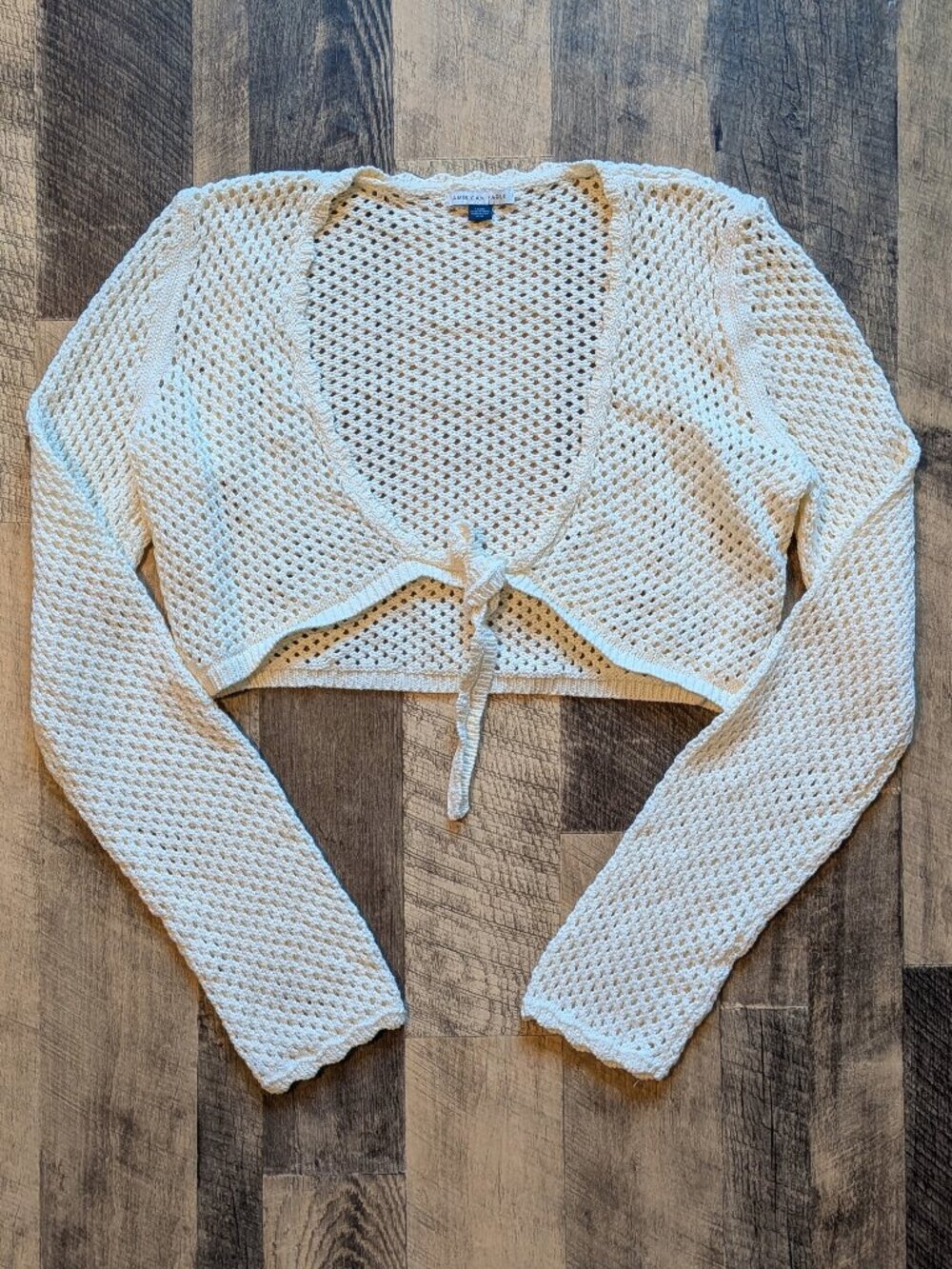 American Eagle Open-Knit Cotton Tie-Front Shrug Cardigan Crop Top Large